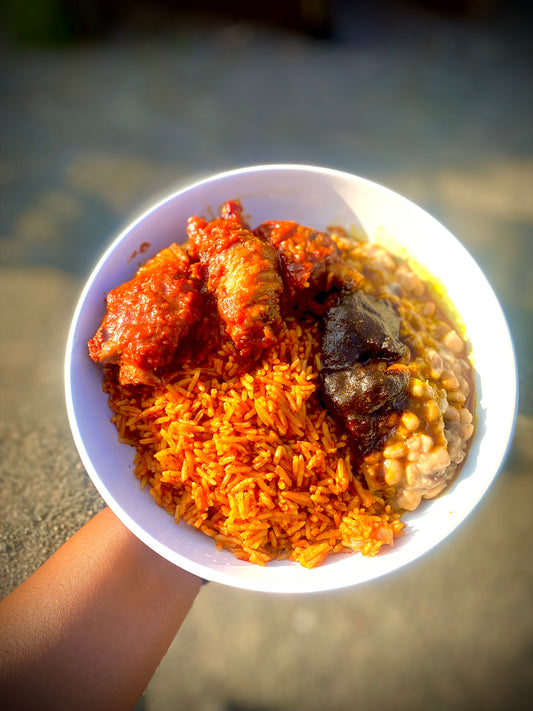 Peppered Turkey with Jollof & Ewa Aganyin